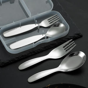 Ensemble créatif de fourchettes et cuillères en acier inoxydable 316 pour enfants, pour l'apprentissage du repas des bébés, design à corps droit de couleur unie - Product Image 3
