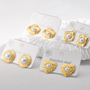 2025 New Arrival Brinco de Aço Inoxidável das Mulheres de Luxo 18K Banhado A Ouro Branco Pérola Coração Geométrica Forma Moda Jóias - Product Image 4