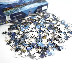 달빛 1000 pc 중국 공장 사용자 정의 직소 퍼즐 종이 인쇄 사용자 정의 로고 직소 퍼즐 게임의 마을