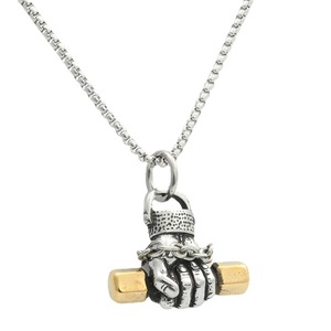 Stainless Steel <b>Dumbbell</b> Hand Pendant Necklace Men Punk Retro Style 60cm 70cm Chain Gift Jewelry - Product Image 5