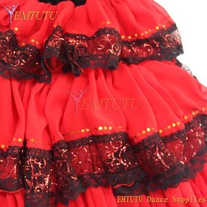Robe de ballet professionnelle pour femmes adultes Don Quichotte Espagnol Rouge Noir Soie/Coton Multi-couches Grand ourlet Robe longue - Product Image 3