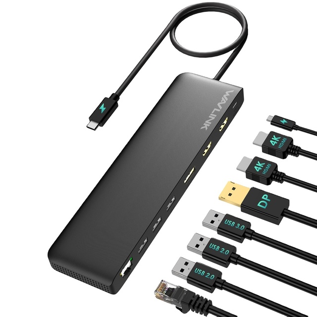 Wavlink 12-in-1 USB C Hub 85W Charging Triple Display Docking Station 4K@60Hz HDMI/DisplayPort Gigabit Ethernet for Windows/Mac