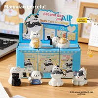 Statuette créative de chaton et chiot de dessin animé, série Guérison, mini ornement en résine pour animaux de compagnie, décoration esthétique pour la maison, la chambre et le bureau, cadeau en gros