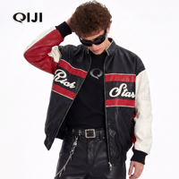 Veste en cuir PU personnalisée de haute qualité pour homme, avec broderie et poches décoratives, style baseball décontracté et hip-hop, épaisse