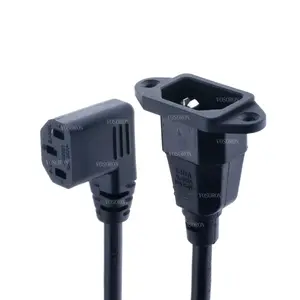 Kabel ekstensi IEC320 C14 hingga C13, C14 dengan lubang sekrup dan C13 bersudut panjang 30cm/60cm, H05VV-F 3G 0.75MM