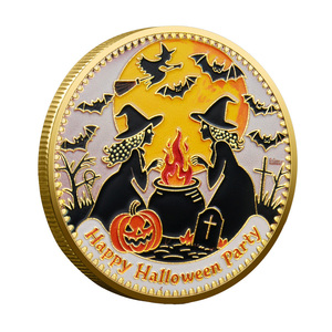 库存万圣节铁工艺纪念品纪念币电镀紫外印刷压花彩色幽灵女巫蝙蝠派对装饰 - Product Image 3