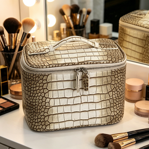 Petite trousse de maquillage en cuir PU pour femme, véritable trousse à cosmétiques en cuir de crocodile de l'Himalaya, collection peau de crocodile, pochette durable avec fermeture éclair en crocodile - Product Image 6