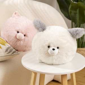 Peluche ronde super douce de 30cm adorable cochon rose et chien blanc, oreillers en peluche pour la maison, cadeaux de décoration pour enfants - Product Image 2