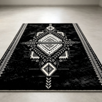 Tapis Noir Grand Format Style Champêtre Profond en Fibre de Polyester, Résistant aux Taches et Lavable en Machine, Tailles Personnalisables