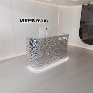 Mostrador de Recepción para Salón de Belleza, de Acero Inoxidable, con Diseño Curvo de Ondas de Agua - Product Image 4