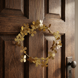 Guirnalda Decorativa Redonda de Flores Metálicas Doradas, Hecha a Mano, Estilo Glamuroso, Adorno Navideño sin Iluminación, Paquete Individual - Product Image 4
