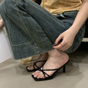 Nouvelles mules d'été 2026 à talon fin et bout carré, style haute couture française, sandales à talon haut à une bride pour l'extérieur, style mondaine - Product Image 2