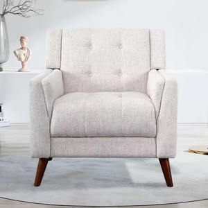 Sillón Elegante Tapizado en Lino con Patas de Madera Maciza, Cómodo Sillón Acolchado para Dormitorio - Product Image 1