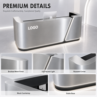 Comptoir de réception en acier inoxydable brossé avec éclairage LED encastré latéral, logo personnalisé en relief, comptoir de caisse pour bar, boutique tendance