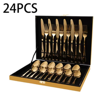 Ensemble de couverts en acier inoxydable poli miroir moderne de 24 pièces avec coffret de présentation pour la restauration de mariage en gros