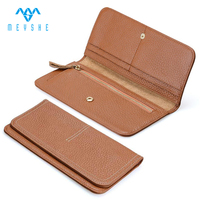Dompet panjang kulit asli Top Grain wanita kustom dompet kancing dompet koin fungsional benang Logo perjalanan eksklusif wanita