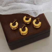 JOOLIM – boucles d'oreilles en forme de dôme à Double couche plaqué or 18K, bijoux en acier inoxydable pour femmes
