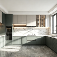 Meubles de cuisine de luxe au design italien, gris et crème, finition mate, ensemble de cuisine pour projet de villa, fabrication OEM ODM, taille personnalisée