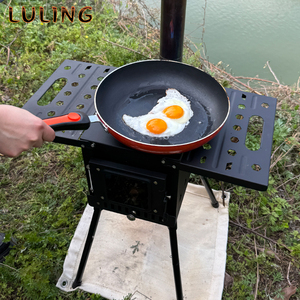 Poêle à <span class=keywords><strong>bois</strong></span> portable avec cheminée pour camping, poêle de tente à hauteur réglable, grandes pattes, porte en verre pour feu, pour faire bouillir de l'eau et cuisiner - Product Image 2