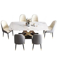 Ensemble de table à manger rectangulaire de luxe moderne avec chaises en métal pour la maison ou le restaurant, finition marbre, meubles de salle à manger