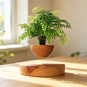 Pot de fleurs magnétique en bois flottant rond HCNT pour la décoration intérieure du salon - Product Image 1