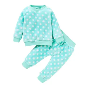 Catpapa 6 Monate Infant Boy Herbst-Winter Outfits Hosen Sets 9 Monate Langarm Dot Prints Fluffy Sweatshirt Tops Elastic Pants