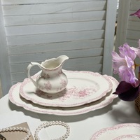 Service de table en céramique rose vintage français, motif floral romantique, fabrication chinoise, design minimaliste, théière en relief, pour le thé de l'après-midi, en stock