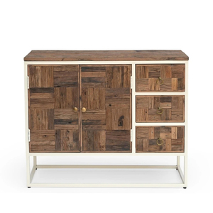 Contemporary Wagon Wood <b>Sideboard</b> Natural Wooden Finish and White Metal Coating <b>Storage</b> Cabinet for Living Room Dining Room - Product Image 1
