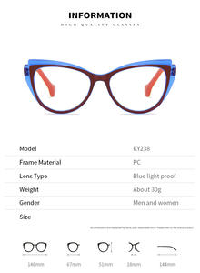 클래식 여성용 고양이 안경 PC 프레임 트렌디 컬러 그라데이션 변색 방지 블루 라이트 안경, 손상 무료 교체 - Product Image 3