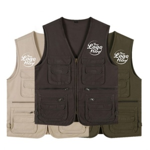 Gilet de travail pour hommes en coton pur épais, respirant, anti-rétrécissement, multi-poches, idéal pour la photographie, avec logo personnalisé imprimé - Product Image 1