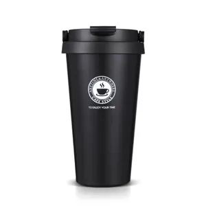 500ml Hochwertige benutzer definierte umwelt freundliche schwarze doppelwandige Edelstahl-Reise kaffeetassen mit Logo