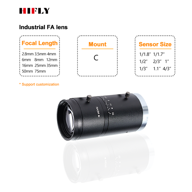 5MP 75mm F2.8 1/1.8" Fixed Focus C-mount Machine Vision Inspection Industrial FA Lens