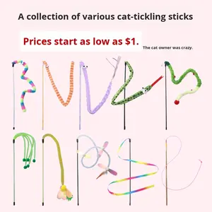 मजेदार बिल्ली स्टिक टेस कैट स्टिक लोकप्रिय प्लश बिल्ली के साथ पंख और घंटी के साथ इंटरैक्टिव प्ले के लिए - Product Image 2