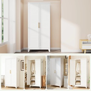 Armoire Métallique Contemporaine Blanche à 2 Portes, 71 Pouces de Haut, en Acier Laminé à Froid, Rangement Robuste pour Chambre, Appartement, Dortoir - Installation Facile - Product Image 5