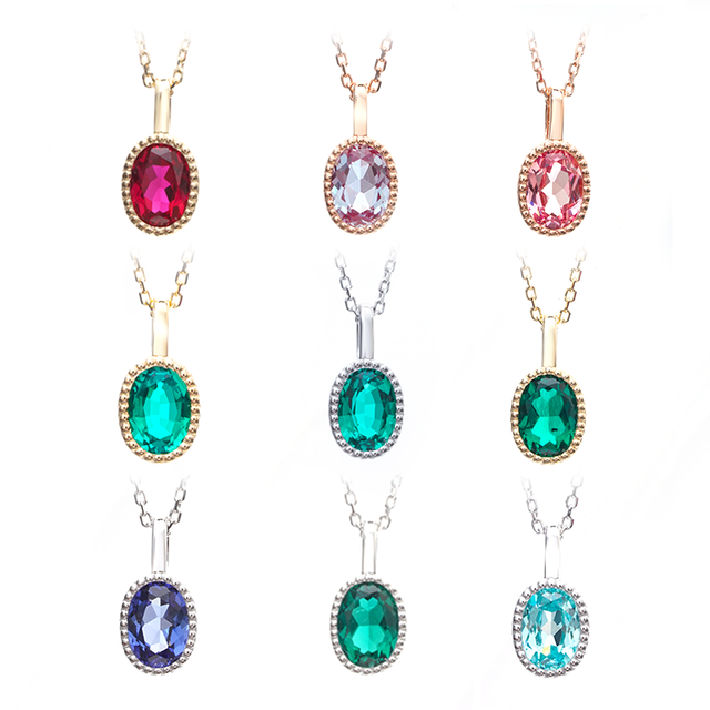 Starsgem Oval Cut Lab Color Gemstone Necklace-10k/14k/18k Gold Plated Silver Wedding Jewelry