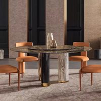 Table à manger chinoise ronde de luxe italienne, grande et plate, avec chaises, en pierre, haut de gamme, pour maison, villa, mobilier de 2ème étage