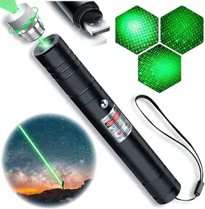 Pointeur laser vert 2000 mètres longue portée lampe de poche haute puissance pointeur rechargeable pour USB avec tête d'étoile mise au point réglable