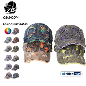Casquettes de baseball en jean délavé et vieilli personnalisées, style vintage, avec bretelles déchirées et trous, pour le golf et le tennis - Product Image 1