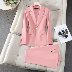 Women's Suit Set Black Slim Fit Satin Jacket Pants Spring Elegant Anti-Wrinkle Office Wear - Product Image 2