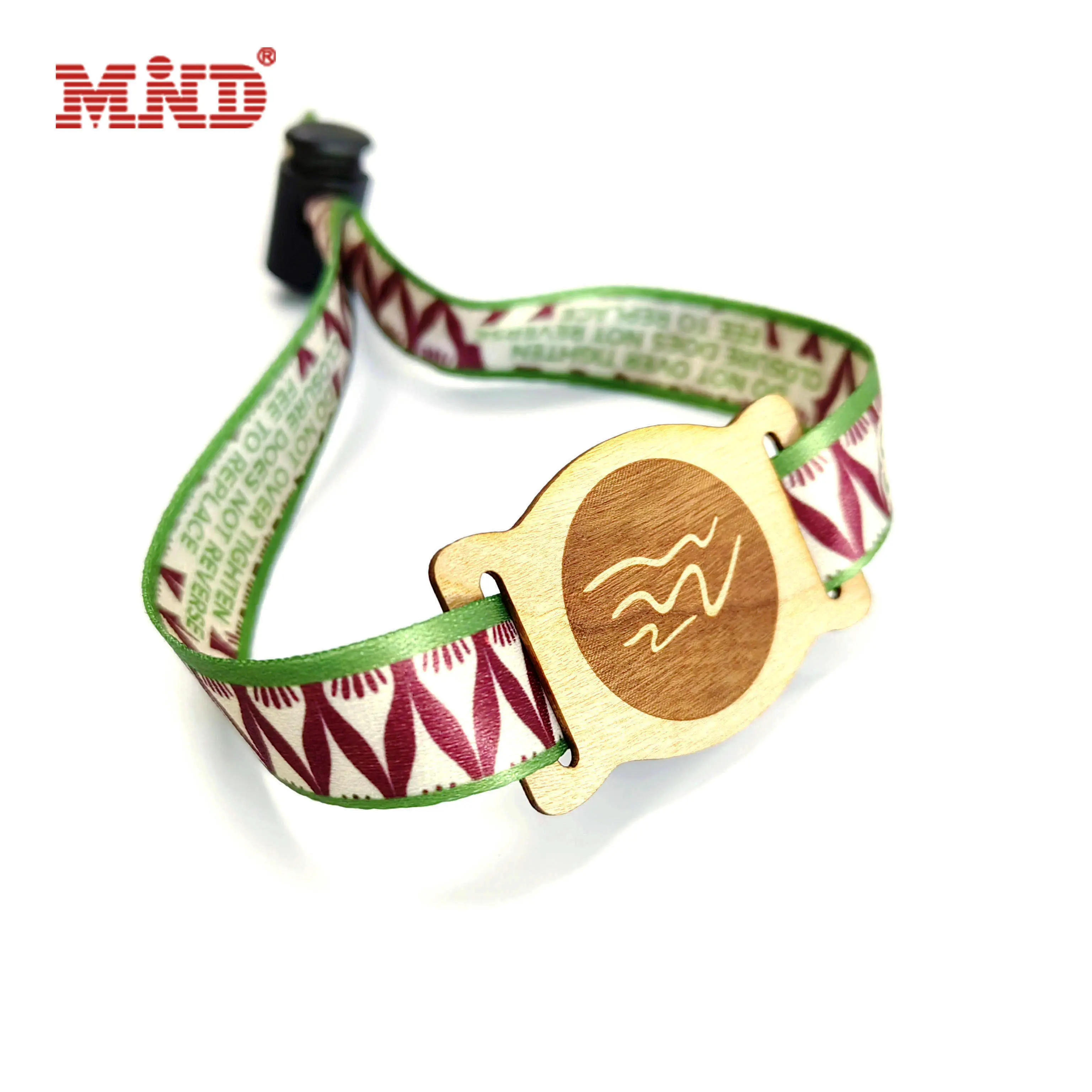 Customize Eco-friendly PET Fabric Wristband with DIY RFID Small Wooden Plaque Disposable Festival Wristband