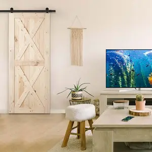 Paneled Wood double X Rustic style solid wood core plank Series DIY Knotty OAK Barn Door Without Installation Hardware Kit