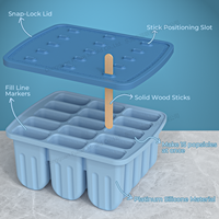 FLwarm Moule à glaces en silicone imprimé à 15 cavités sans BPA avec bâtonnets, sacs et brosse entonnoir réutilisable