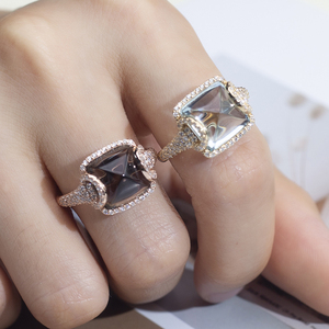 MSR-1333 18K vàng tùy chỉnh phòng thí nghiệm phát triển thạch anh khói và phòng thí nghiệm phát triển Aquamarine Vòng Đơn Độc - Product Image 3