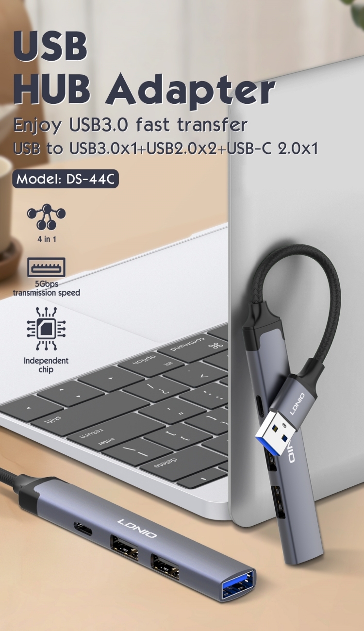 HUB LDNIO DS-44C USB To USB3.0*1+USB2.0*2+TC*1