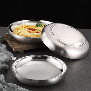 <span class=keywords><strong>Assiette</strong></span> Ronde Double Couche en Acier Inoxydable pour Plats Coréens Kimchi, Technique Givrée, Qualité Alimentaire, pour Dîner et Dessert, Utilisation Extérieure - Product Image 4