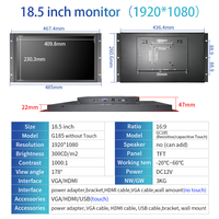 ZHIXIANDA Monitor Layar Sentuh Kapasitif Resistif 18.5 Inci FHD 1920*1080 Open Frame, Dapat Dipasang di Dinding VESA, Layar LCD Industrial