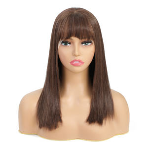 Lenaqueen Brown Futura Perruques avant synthétiques avec frange en fibre Futura, perruques frontales à couche douce, légère et droite avec <span class=keywords><strong>bande</strong></span> élastique - Product Image 2