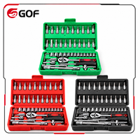 Jeu de clés à douilles métriques multifonctions 46 pièces, marque OEM GOF, modèle 46PCS, étui rigide rouge, kit d'outils de réparation automobile DIY