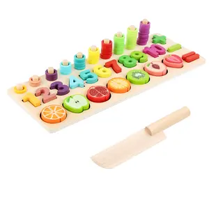 Jogo de tabuleiro logarithmic de madeira, jogo de tabuleiro com ímã de frutas e números 1 a 10 para crianças, três em um, cortes de frutas, placa logaritmic