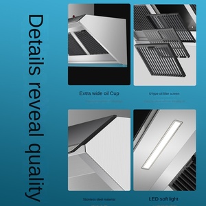 Hotte de cuisine professionnelle à double cheminée, haute aspiration, en acier inoxydable, avec filtre en aluminium, faible niveau d'échappement - Product Image 6